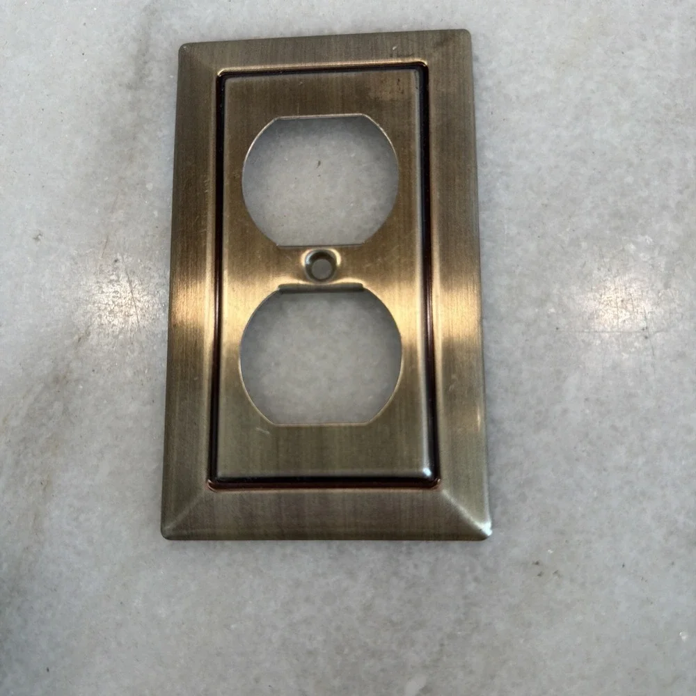 Vtg Light Switch Cover Plate Duplex Outlet Antique Brass Color